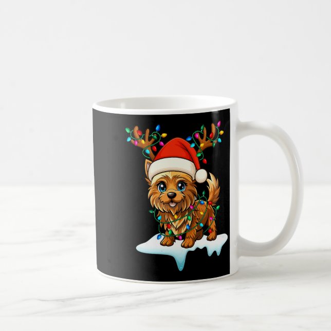 Taza De Café Cairn Terrier Christmas Santa Hat Reindeer Lights  (Derecha)