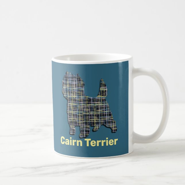 Taza De Café Cairn Terrier Dog Grid Silhouette Fondo azul (Derecha)