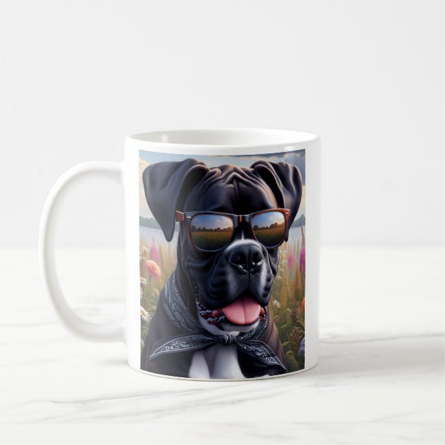 Taza De Café Caja de perro Boxer con gafas de sol (Izquierda)