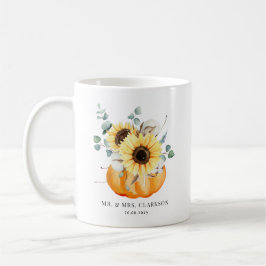 Taza De Café Calabaza acuarela y girasoles - Boda otoño