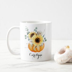 Taza De Café Calabaza acuática con girasoles personalizada