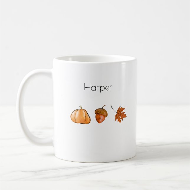 Taza De Café Calabaza acuática personalizada, hoja, maíz (Izquierda)