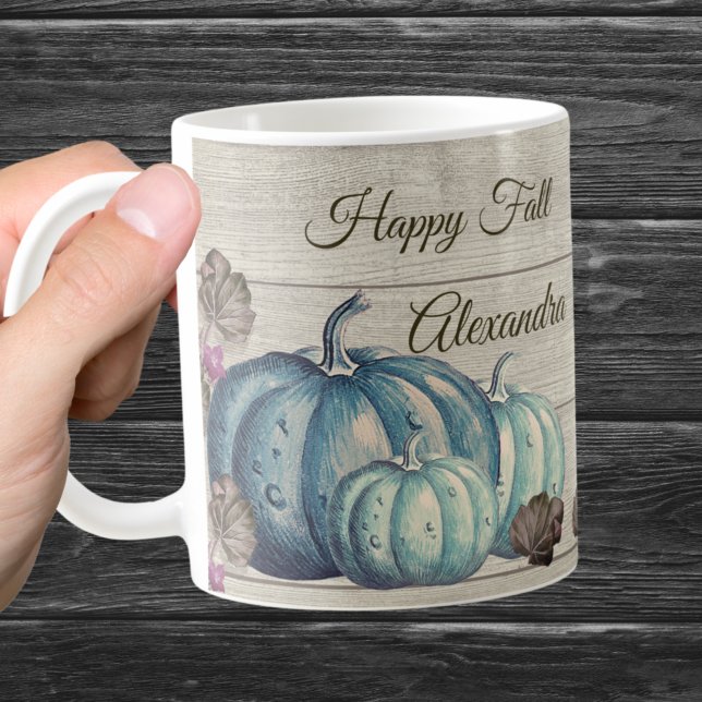 Taza De Café Calabaza azul de otoño de madera gris suave (Subido por el creador)