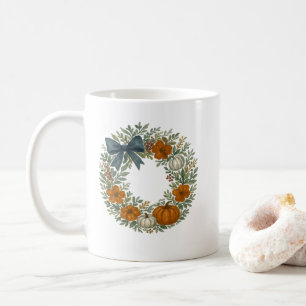 Taza De Café Calabaza azul de otoño Wreath de bienvenida