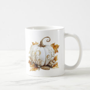 Taza De Café Calabaza Blanca Vintage Elegante & Tha de Cosecha