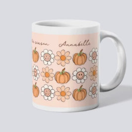 Taza De Café Calabaza Caída Groovy Nombre Retro Daisy Café Mug