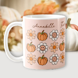 Taza De Café Calabaza Caída Groovy Nombre Retro Daisy Café Mug