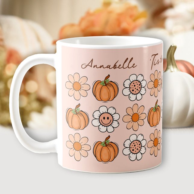 Taza De Café Calabaza Caída Groovy Nombre Retro Daisy Café Mug (Pumpkin Fall Groovy Retro Name Daisy Coffee Mug)