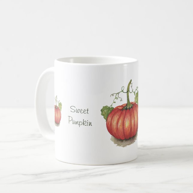 Taza De Café Calabaza Cuidada Con Vinas En Acuarela (Anverso izquierdo)