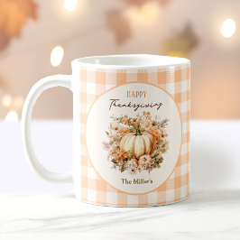 Taza De Café Calabaza de Acción de Gracias Calabaza Gingham Pas