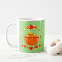 Taza De Café Calabaza de acuarela de Acción de Gracias en verde