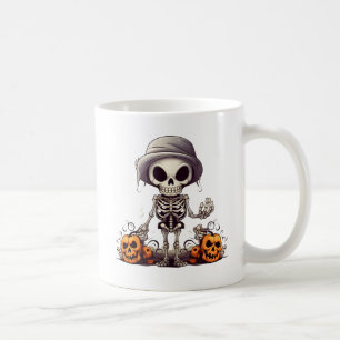 Taza De Café Calabaza de Brujas de Halloween con esqueleto lind