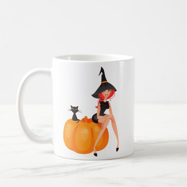 Taza De Café Calabaza de brujas de Halloween y gato negro (Izquierda)