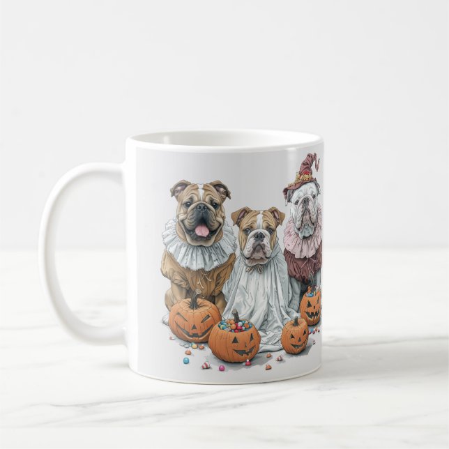 Taza De Café Calabaza de Bulldoges ingleses de Halloween (Izquierda)