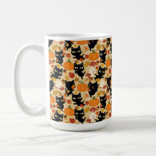 Taza De Café Calabaza de follaje de gato negro
