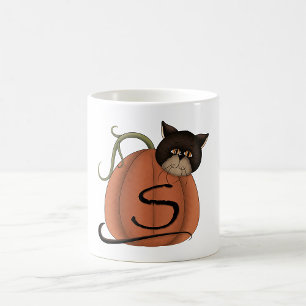 Taza De Café Calabaza de gato negro Carta S Halloween