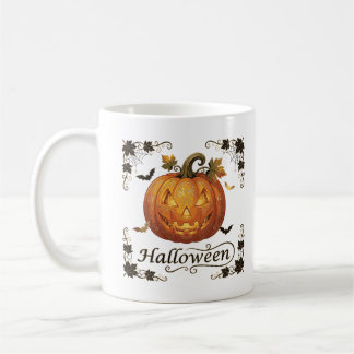 Taza De Café Calabaza de Halloween Arte Dorado Ornate