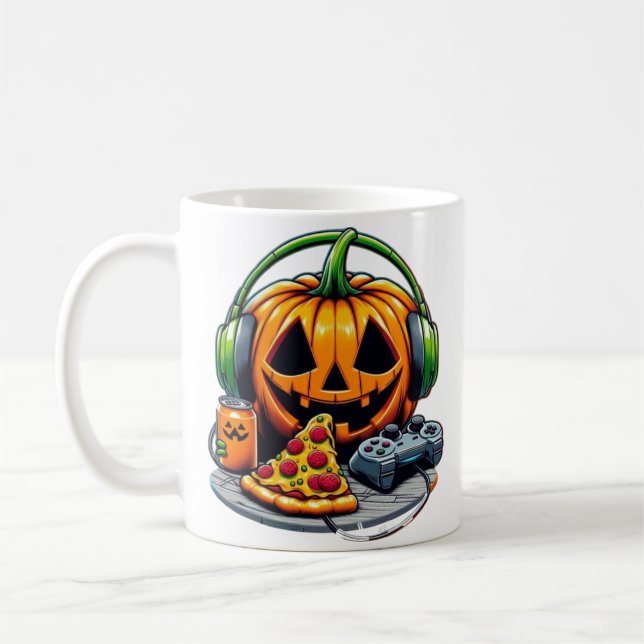 Taza De Café ¿Calabaza de Halloween con audífonos y juegos? (Izquierda)