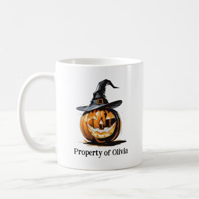 Taza De Café Calabaza De Halloween Con Un Gorra De Brujas (Izquierda)