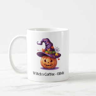Taza De Café Calabaza De Halloween Con Un Gorra De Brujas