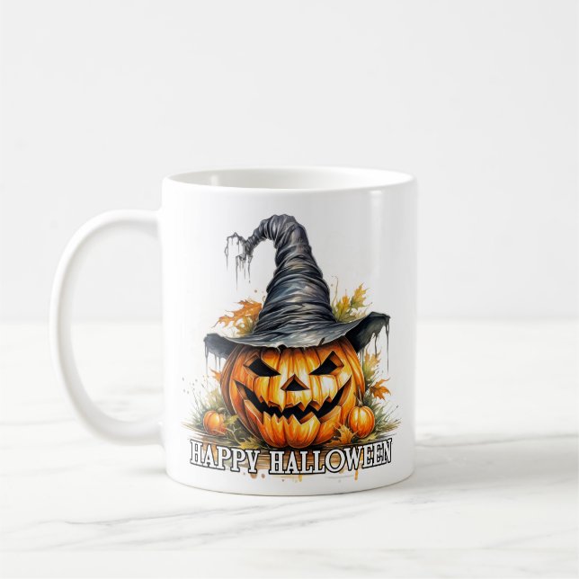 Taza De Café Calabaza de Halloween Feliz (Izquierda)