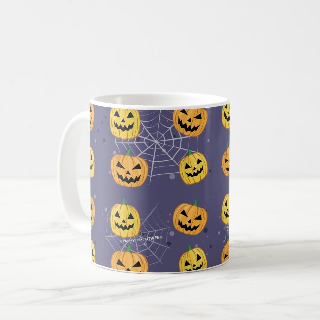 Taza De Café Calabaza de Halloween - Patrón divertido (Anverso izquierdo)