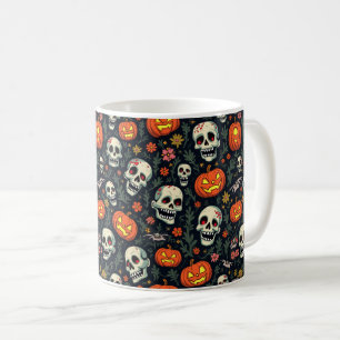 Taza De Café Calabaza de Halloween y calavera