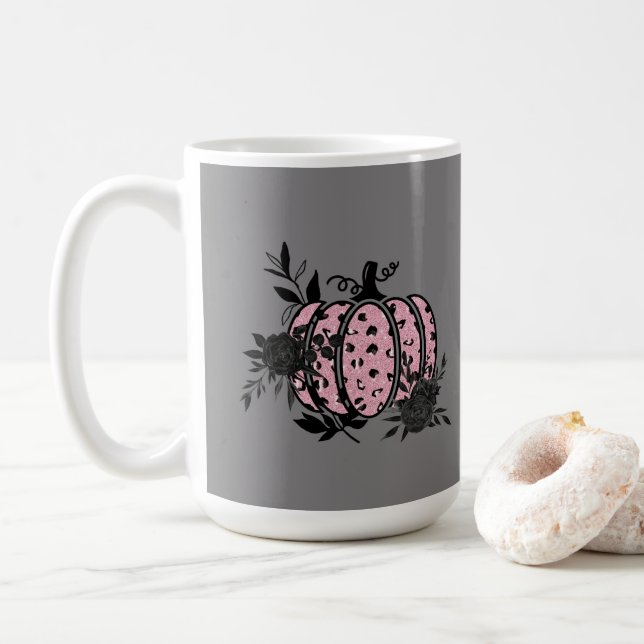 Taza De Café Calabaza de leopardo negro, rosa y negro (Con donut)