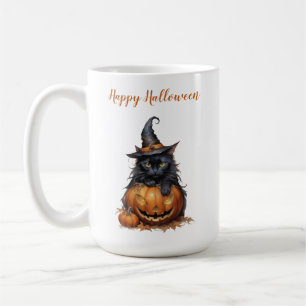 Taza De Café Calabaza de Naranja Gato Negro de Halloween