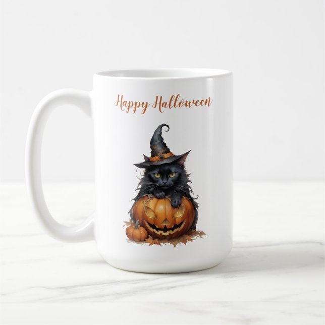 Taza De Café Calabaza de Naranja Gato Negro de Halloween (Izquierda)
