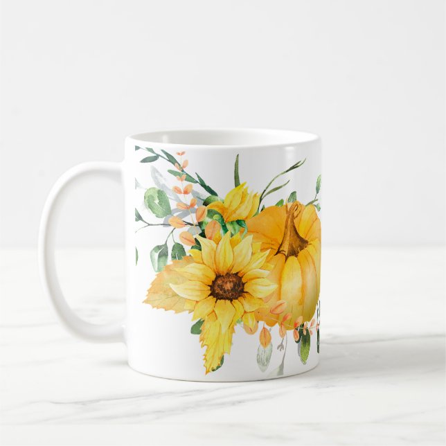 Taza De Café Calabaza de otoño, girasoles y vegetación (Izquierda)