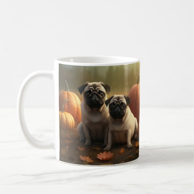 Taza De Café Calabaza deslumbrante de la pug pipa otoño (Izquierda)