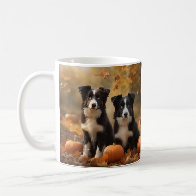 Taza De Café Calabaza deslumbrante del otoño boreal Collie Pupp (Izquierda)
