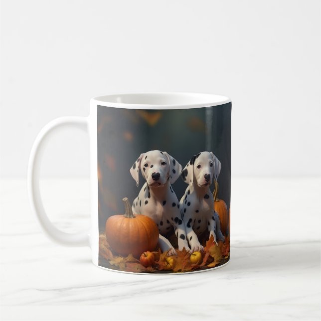 Taza De Café Calabaza deslumbrante del otoño de una pipa dálmat (Izquierda)