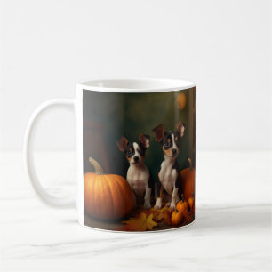 Taza De Café Calabaza deslumbrante Rat Terrier Puppy Autumn