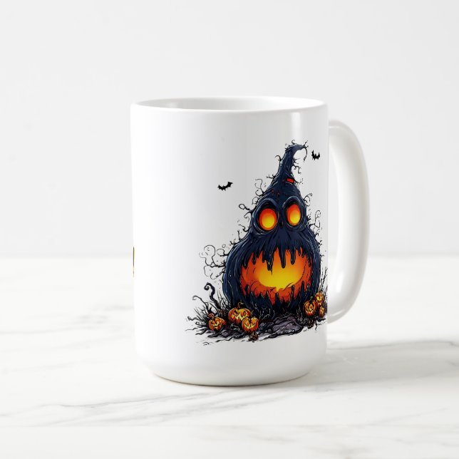 Taza De Café Calabaza espumosa de Jack O’Lantern con ojos brill (Anverso derecho)