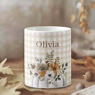 Taza De Café Calabaza Floral Acuarela Rústica con Nombre Person