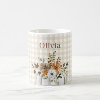 Taza De Café Calabaza Floral Acuarela Rústica con Nombre Person