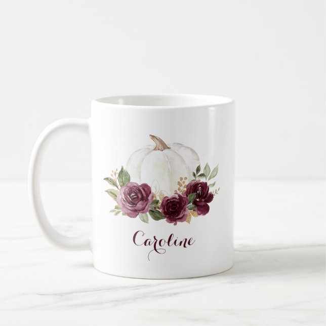 Taza De Café Calabaza floral borgoñona peluca personalizada (Izquierda)