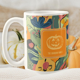 Taza De Café Calabaza floral de otoño en verde salvia mostaza