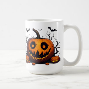 Taza De Café Calabaza Gigante Brillante Con Sonrisa Malvada De