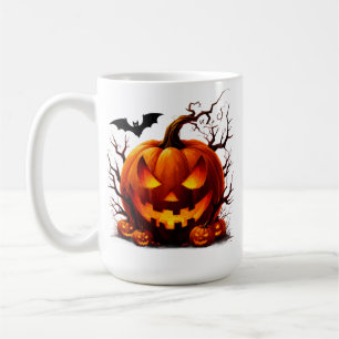 Taza De Café Calabaza Jack O Lantern Embrujada Con Ojos Brillan