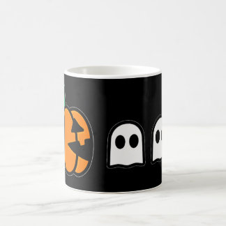 Taza De Café Calabaza Linda y Tres Fantasmas Halloween Mínimali
