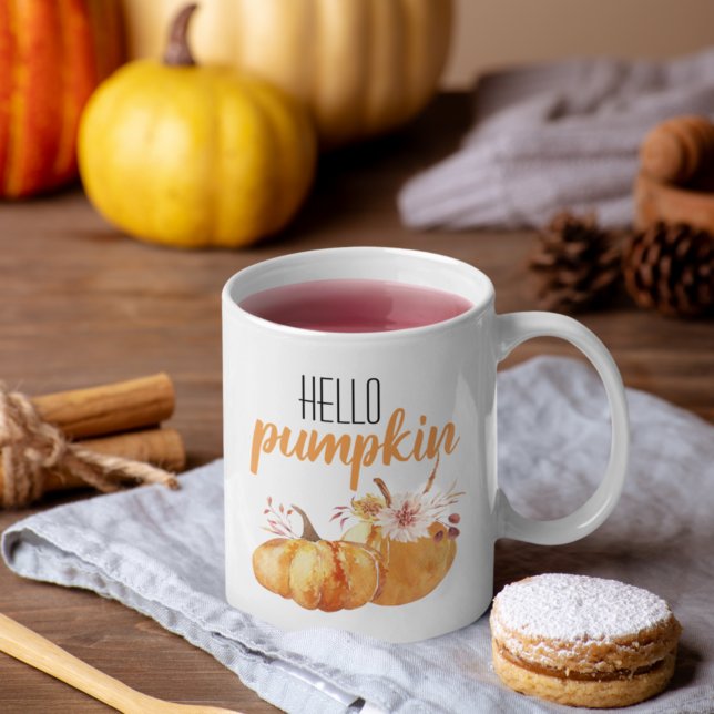 Taza De Café Calabaza moderna Naranja de calabaza con flores (Subido por el creador)
