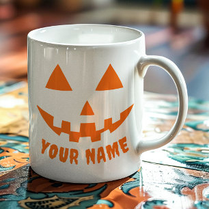 Taza De Café Calabaza Naranja Personalizada de Halloween con Tu