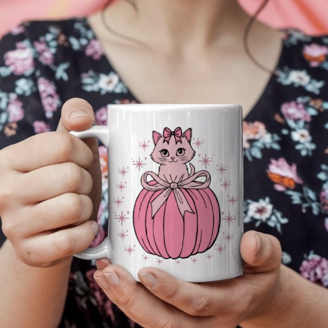 Taza De Café Calabaza rosa con gato liso (Subido por el creador)