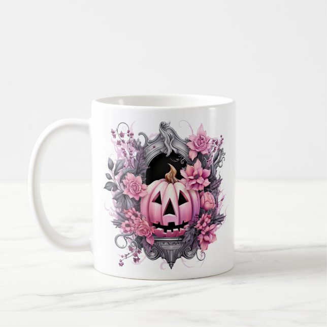 Taza De Café Calabaza rosa Floral Halloween (Izquierda)
