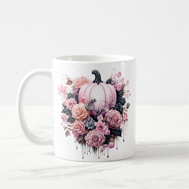 Taza De Café Calabaza rosa Floral Halloween (Izquierda)