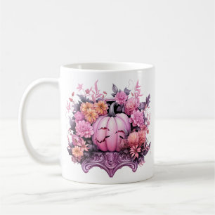 Taza De Café Calabaza rosa Floral Halloween