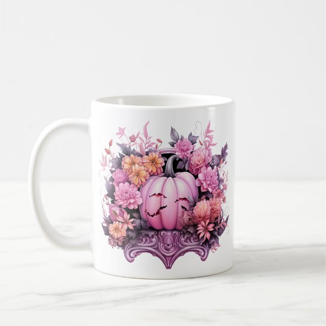 Taza De Café Calabaza rosa Floral Halloween (Izquierda)